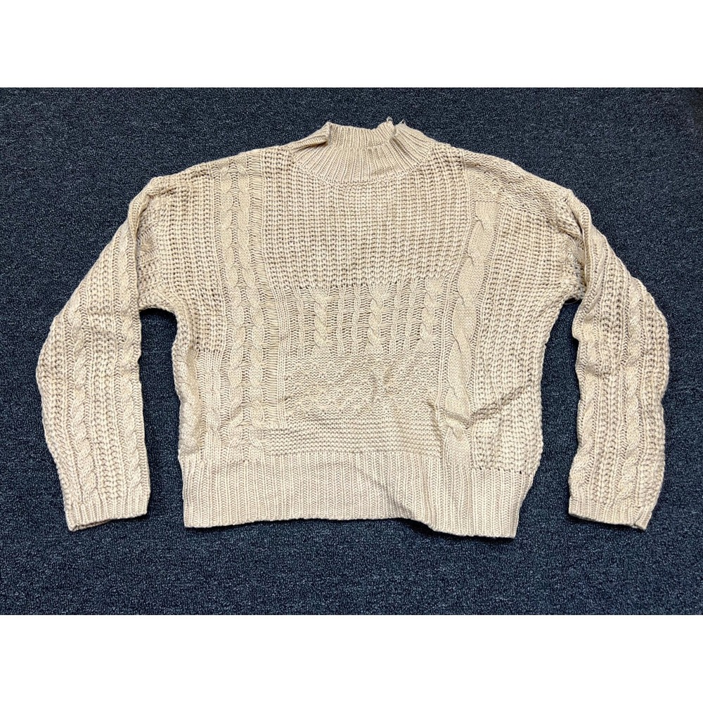 Time And Tru Sweater Womens Medium (8-10) Brown Cable Knit Warm Wear Mock Neck